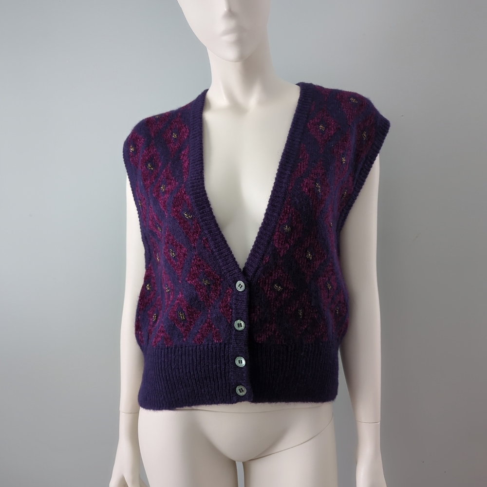 Rare! Vintage 90s Liz Claiborne Diamond Chenille Woven Mixed Knit Sweater Vest L